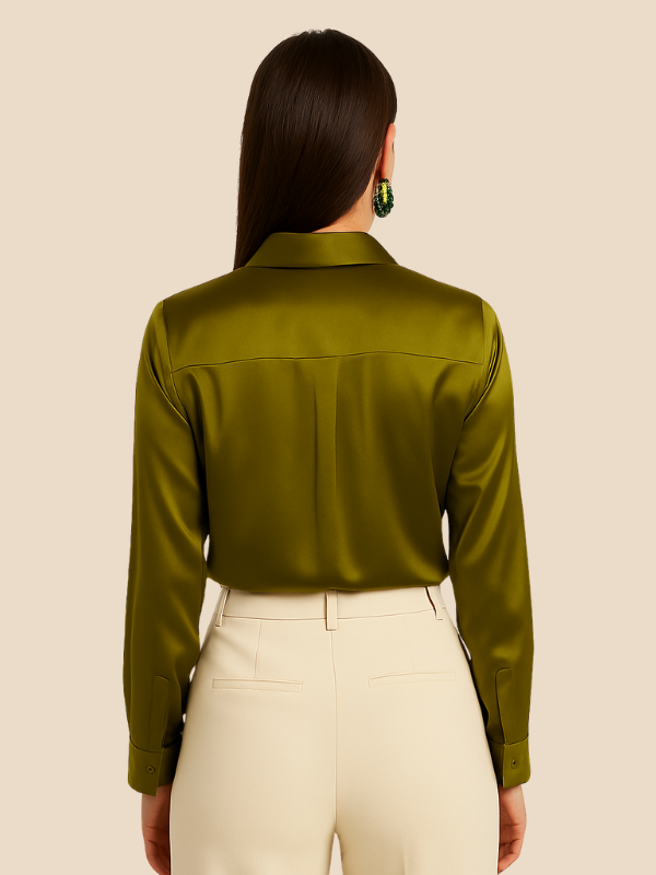 Aneta – Satynowa Koszula Damska z Klasycznym Kołnierzykiem