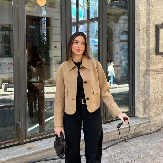 Marina – Krótka damska kurtka z zamszu naturalnego