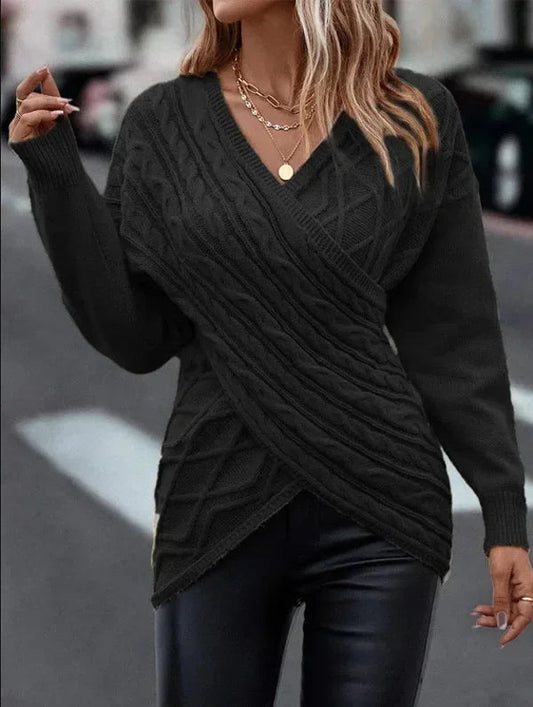 Celeste - Sweter damski z dekoltem w serek i prążkowanym splotem