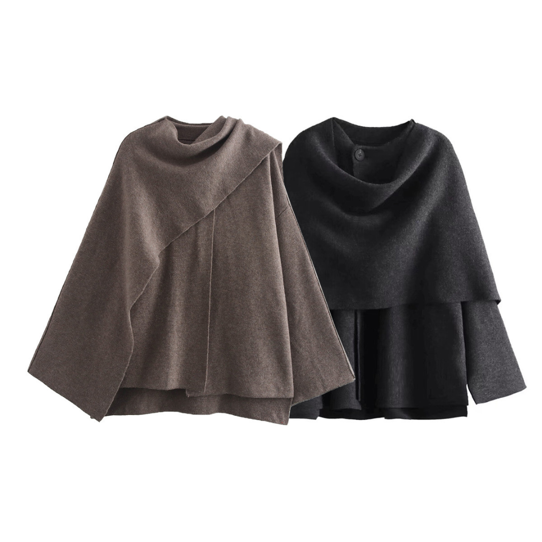Aria - Ponczo damskie eleganckie oversize z szerokimi rękawami