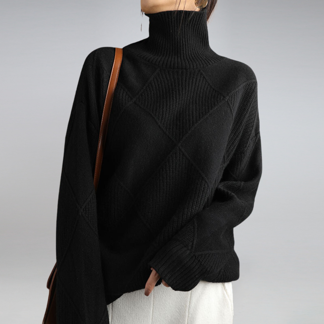 Amelia – Sweter damski z golfem i geometrycznym wzorem