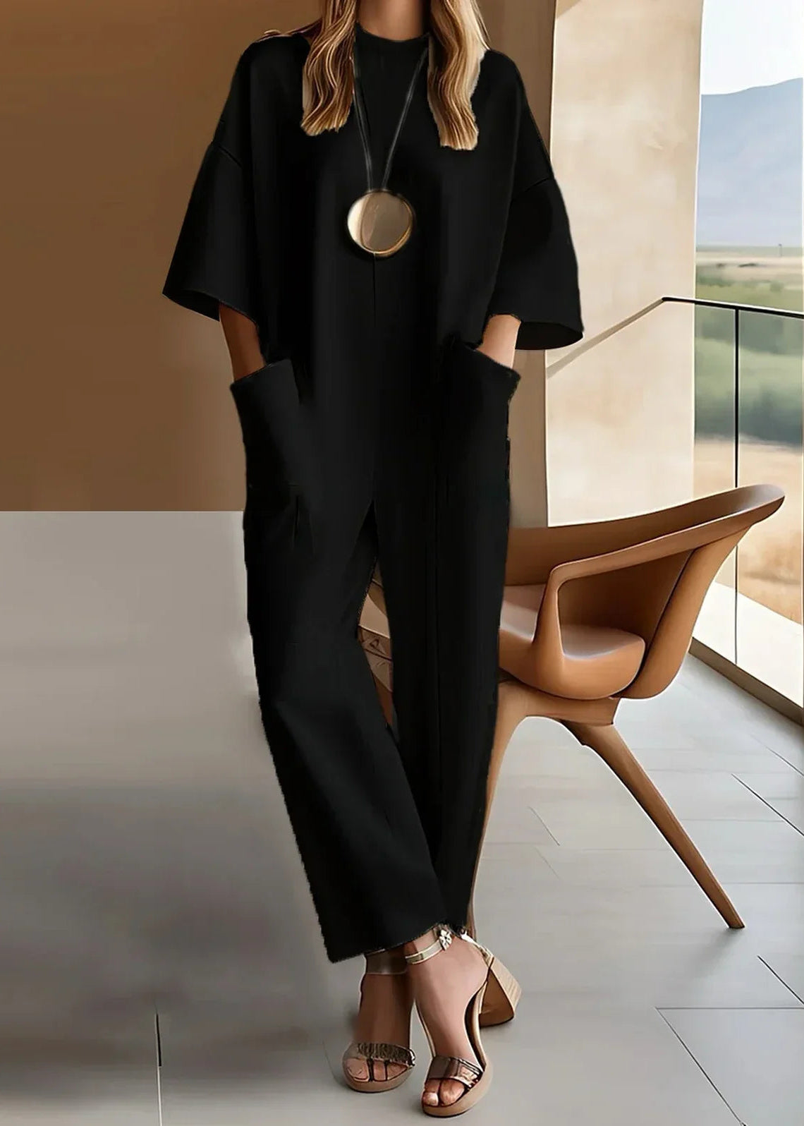 Thea – Women Short Sleeve Wide Leg Jumpsuit - Image 2