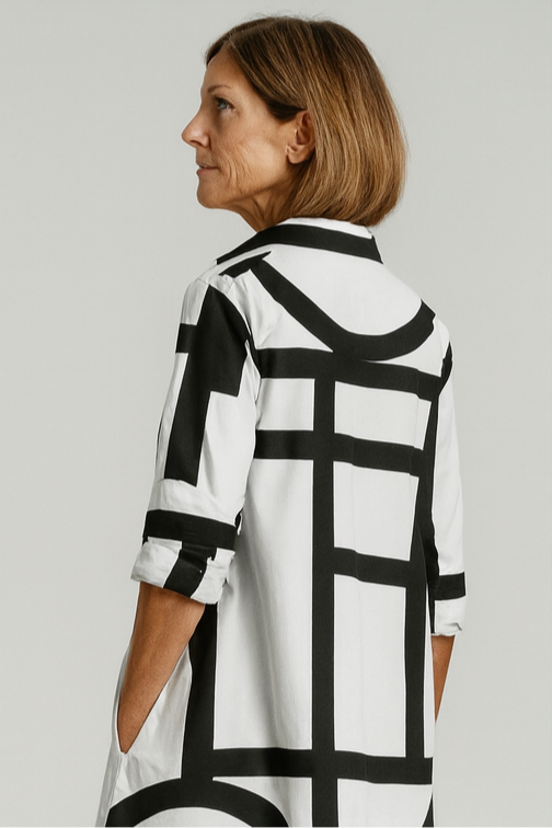 Agnieszka – Sukienka Koszulowa w Geometryczny Wzór dla Kobiet
