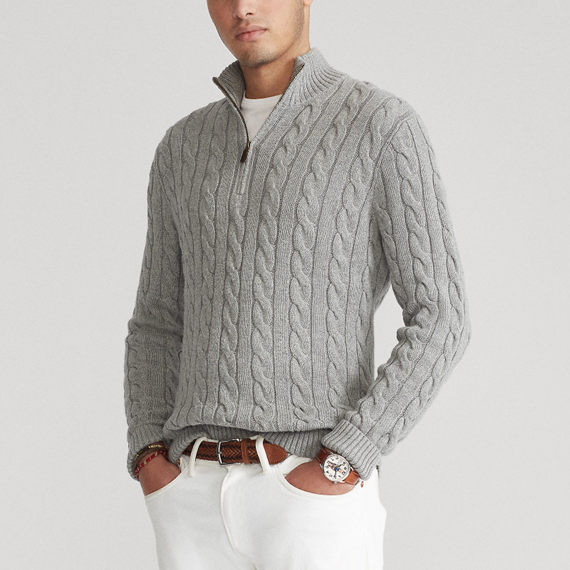 Victor – Męski sweter pół-zip warkoczowy