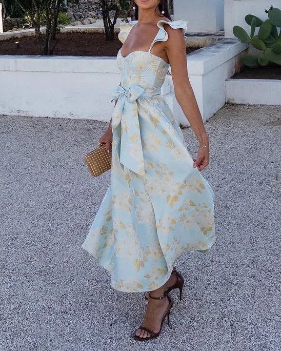 Lena – Damska Satynowa Sukienka z Kokardą i Rozcięciem