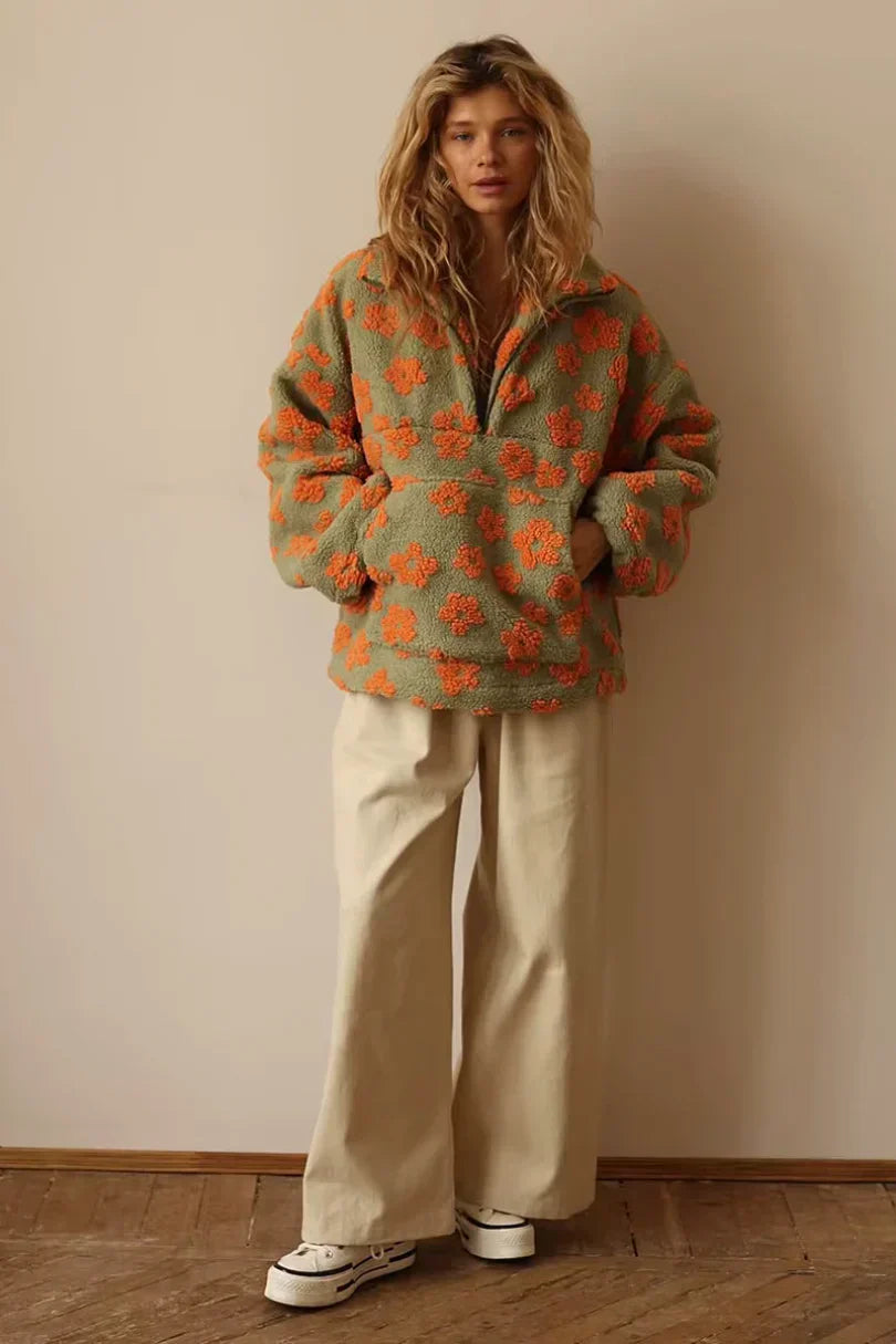 Valeria – Przytulna damska bluza polarowa z kwiatowym wzorem