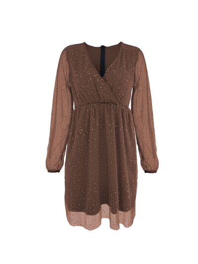 Eliza – Elegancka Sukienka z Połyskiem i Przezroczystymi Rękawami Dla Kobiet