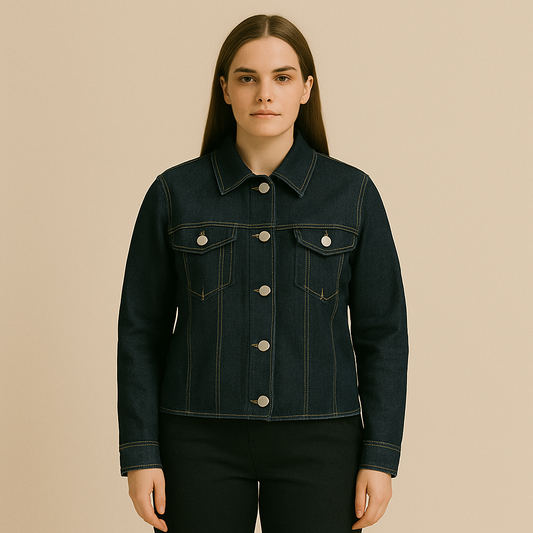 Granatowa kurtka jeansowa z surowym wykończeniem