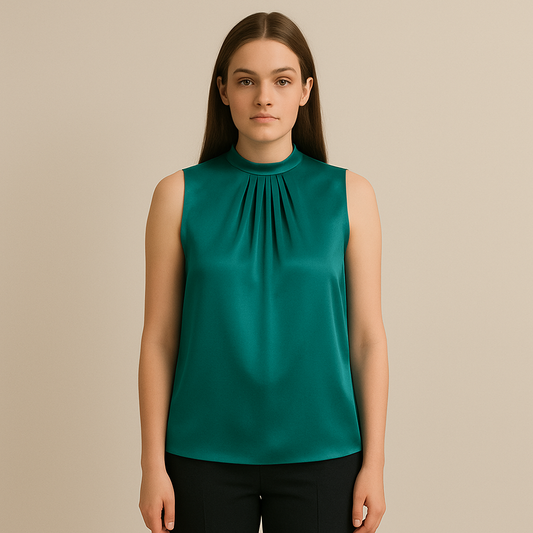 Zielona jedwabna bluzka bez rękawów