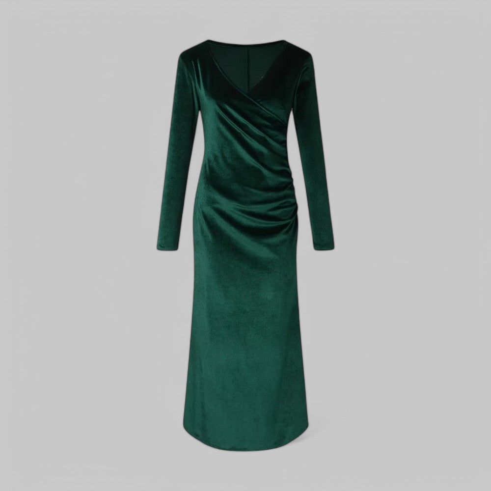 Charlotte – Elegant V-neck and long sleeve Maxi Dress for Women - Image 8