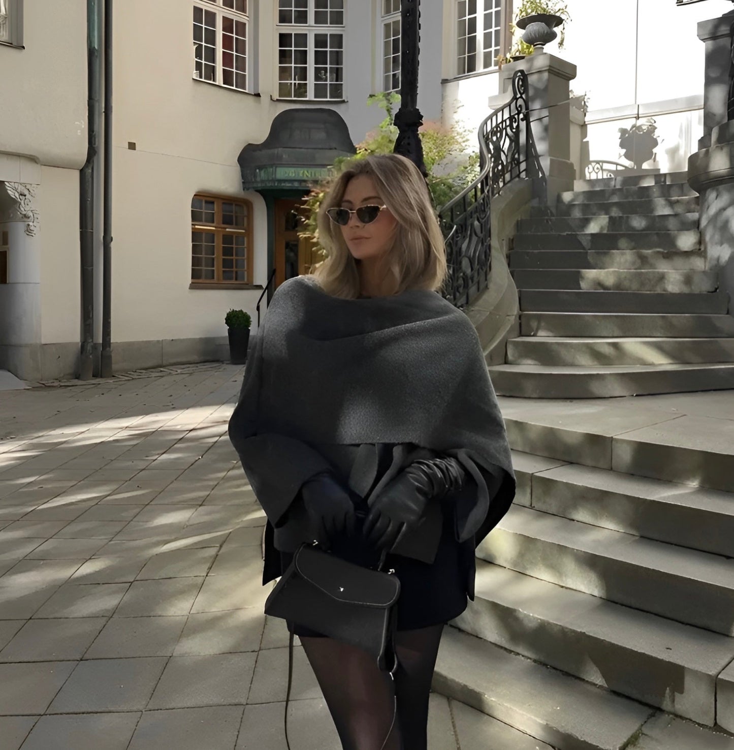 Aria - Ponczo damskie eleganckie oversize z szerokimi rękawami