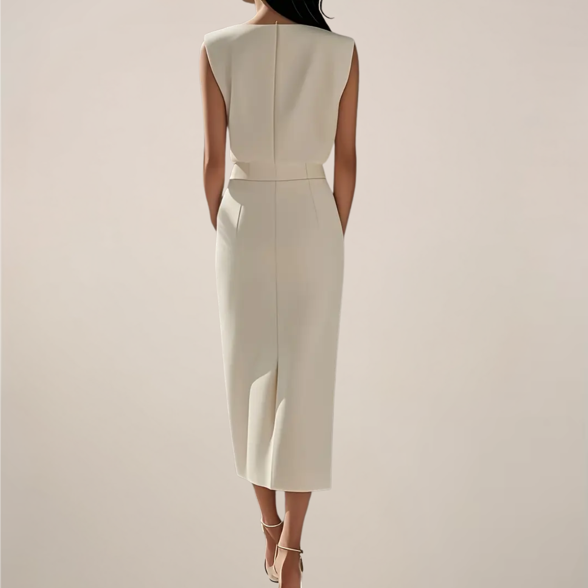 Emilia – Elegant Midi Dress with Button Detail and Side Slit - Image 5