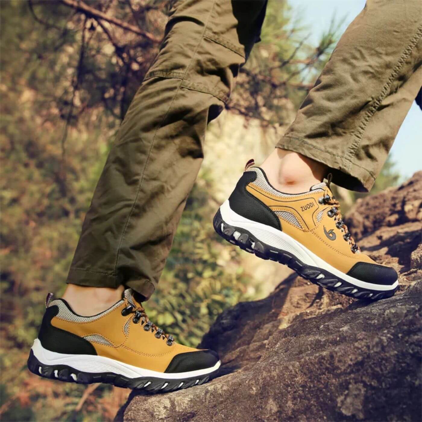 Orion - Buty sportowe męskie trekkingowe z czerwonymi detalami