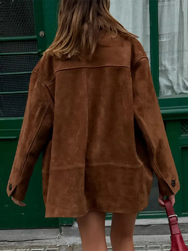 Clara – kurtka kaszmir damska zamszowa oversize z kieszeniami