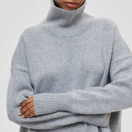 Amelia – sweter kaszmir damski oversize z golfem w kolorze fuksji