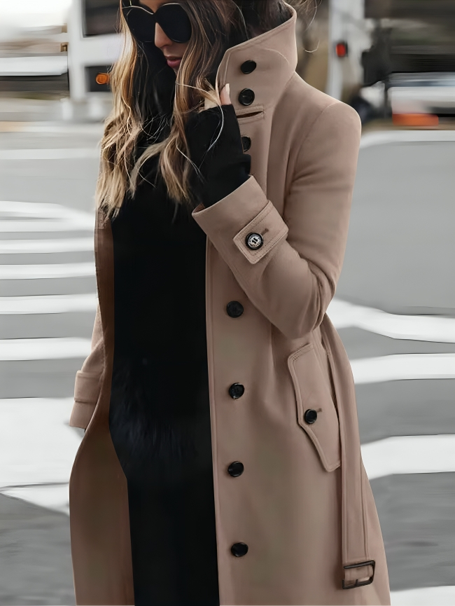Veronica - Płaszcz damski elegancki z kołnierzem i guzikami