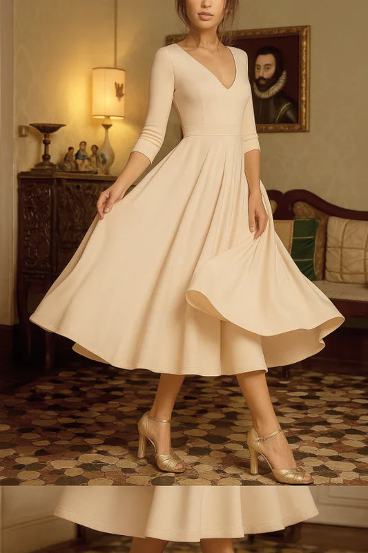 Aleksandra - Sukienka damska midi rozkloszowana z dekoltem V