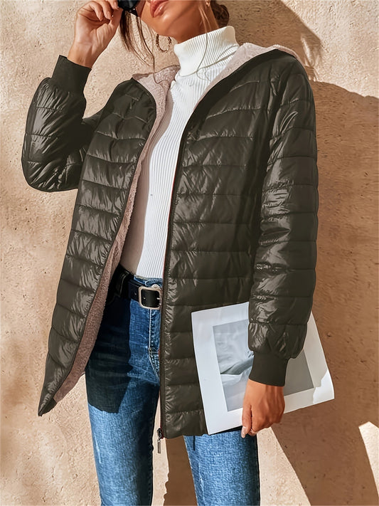 Emma - Kurtka damska pikowana długa z kapturem