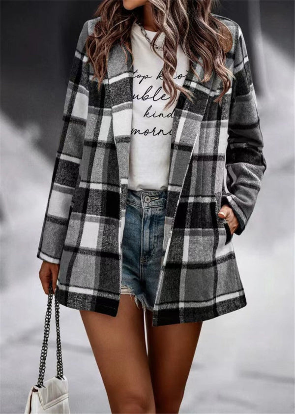 Alessia - Damska kurtka koszulowa w kratę oversize