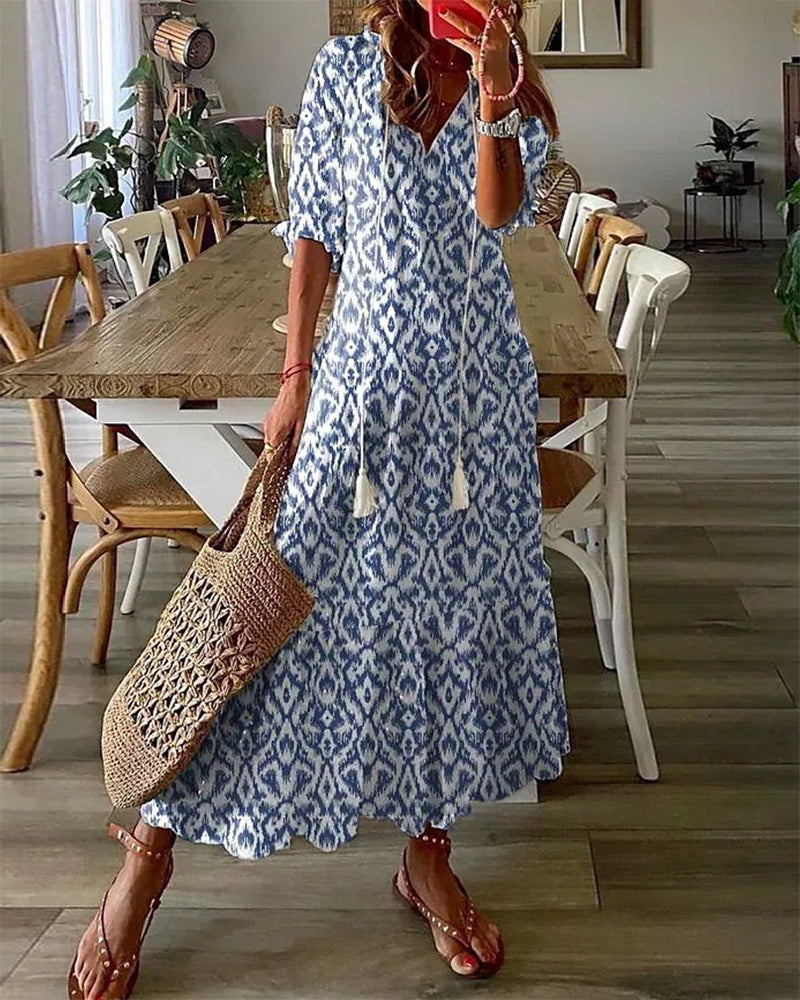 Valeria – Bawełniana Sukienka Boho Maskująca Brzuch