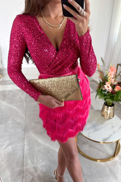Brigitte – Elegant Sequined V-Neck Mini Dress for Women - Image 2