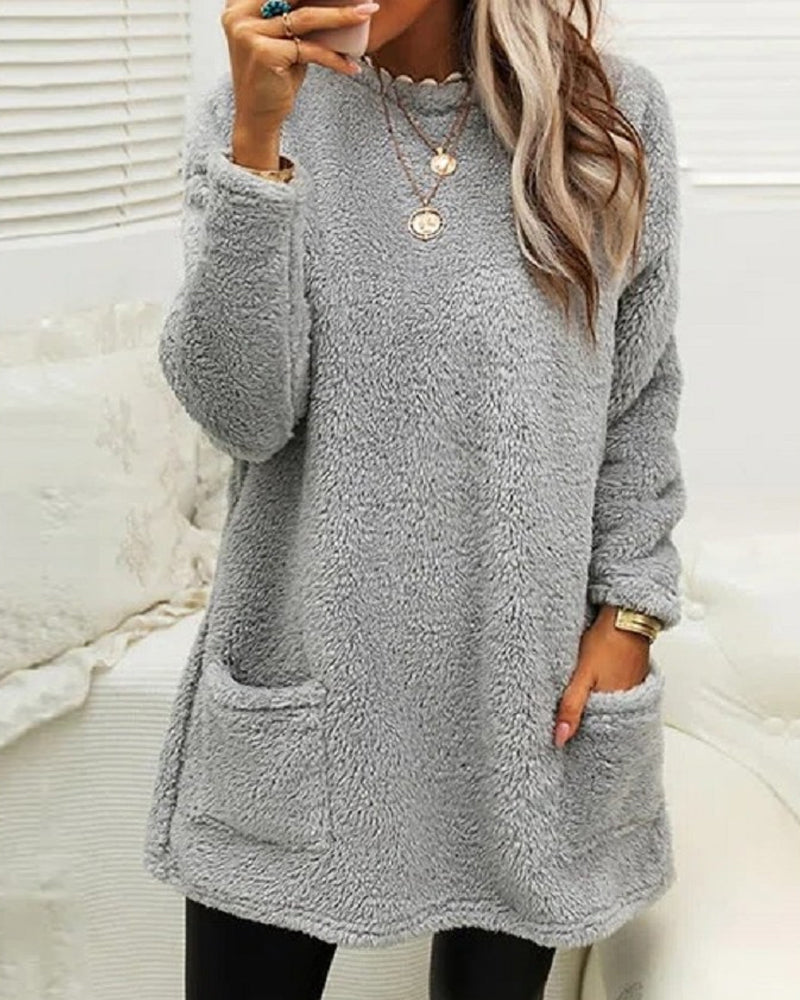 Lena - Damski sweter oversize czarny z kieszeniami