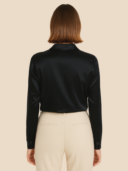 Aneta – Satynowa Koszula Damska z Klasycznym Kołnierzykiem