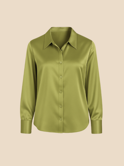Aneta – Satynowa Koszula Damska z Klasycznym Kołnierzykiem