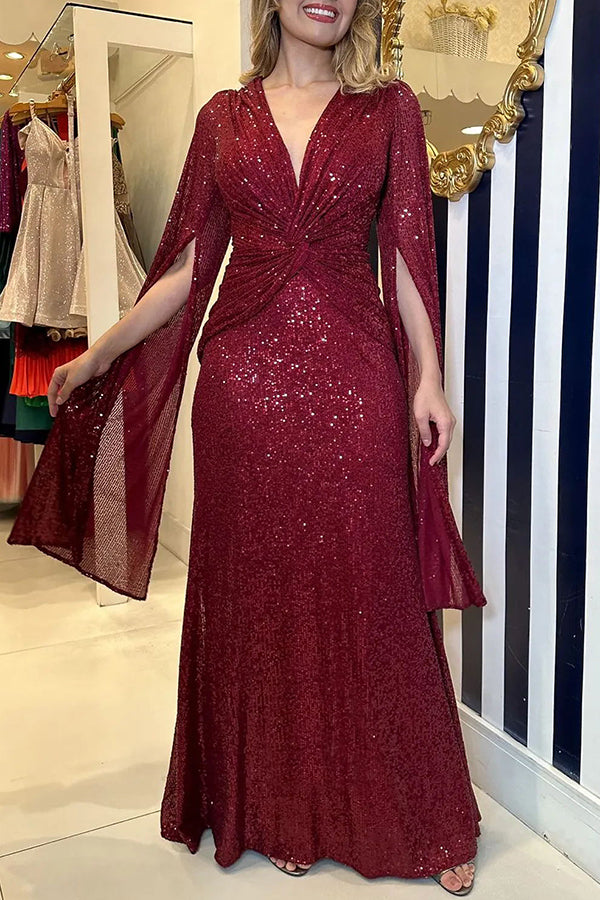 Mia – Glamorous Brighter Sequin Cape Sleeve Gown for Women - Image 23