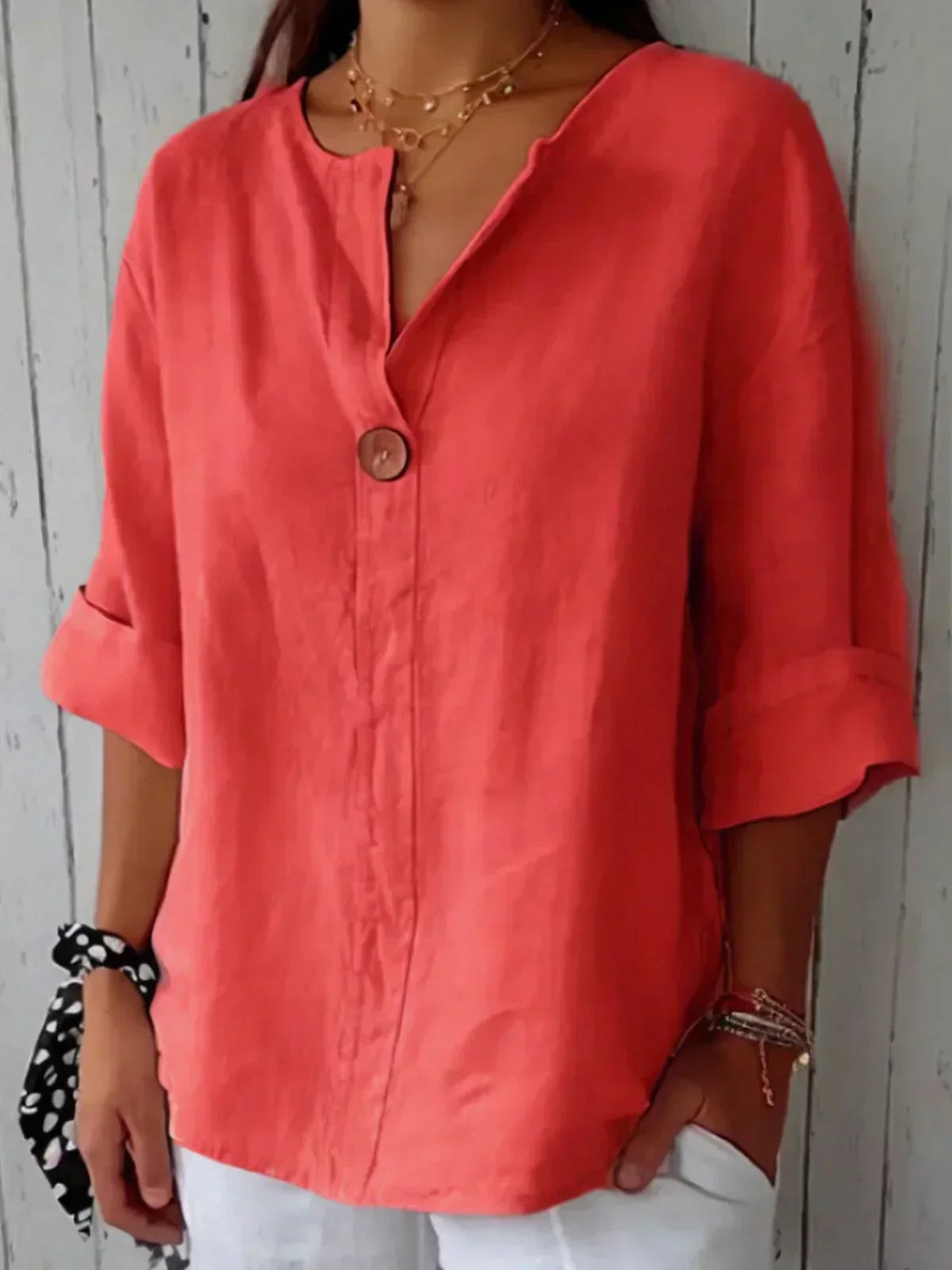 Ines – Casual Linen V-neck blouse for Women - Image 3