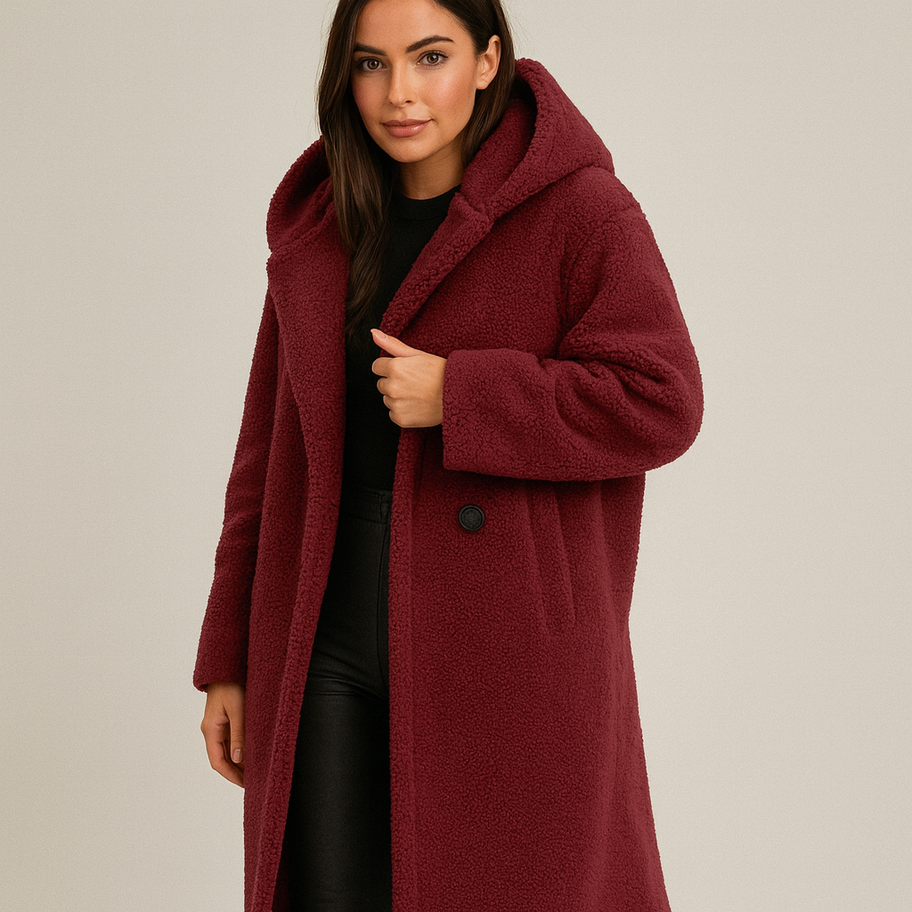 Alba – Miękki Płaszcz z Kapturem o Prostym Kroju