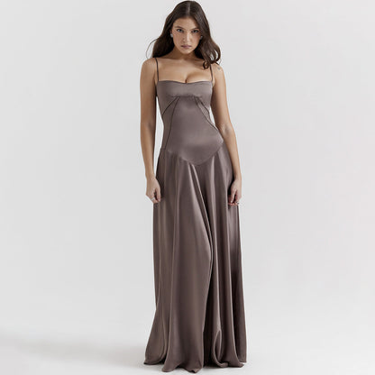 Ingrid – Elegant satin maxi dress with tie back for Women - Image 1