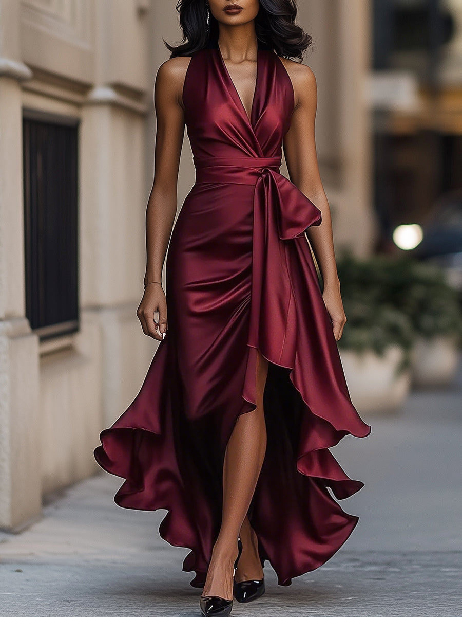Evening Dress Women with Flattering Wrap Silhouette and Asymmetrical Hem - Image 8