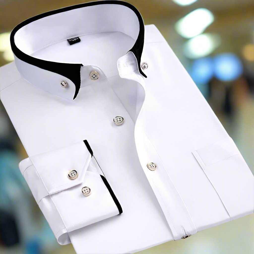 Oliver - Męska koszula slim fit z kontrastowym kołnierzem
