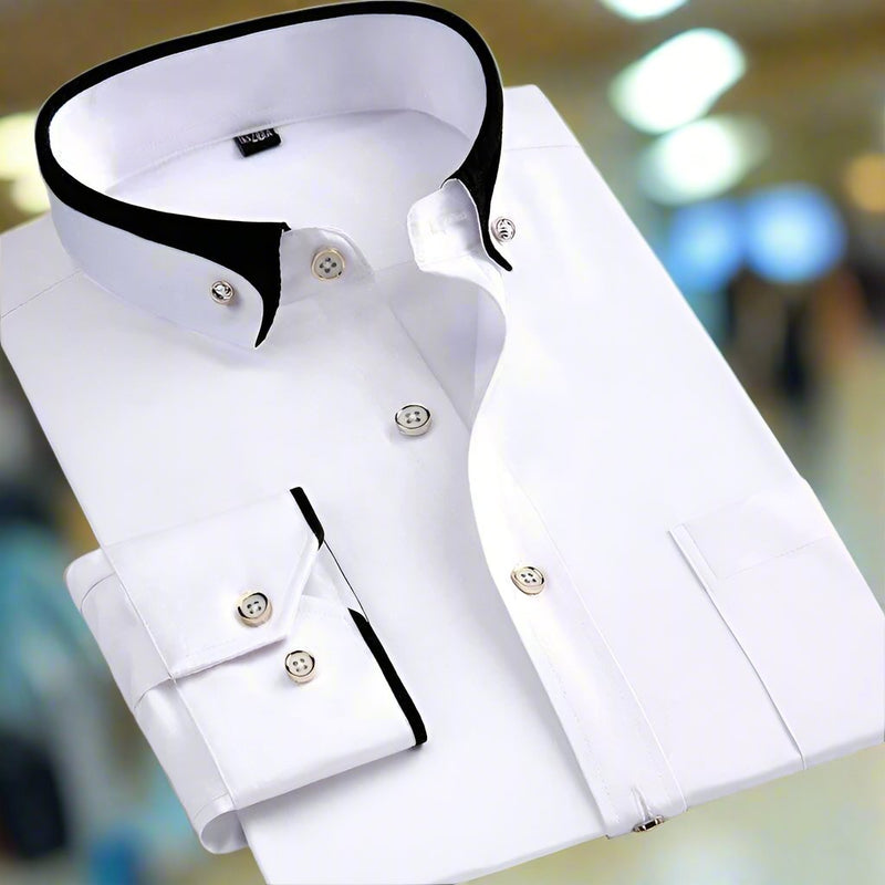 Oliver - Męska koszula slim fit z kontrastowym kołnierzem