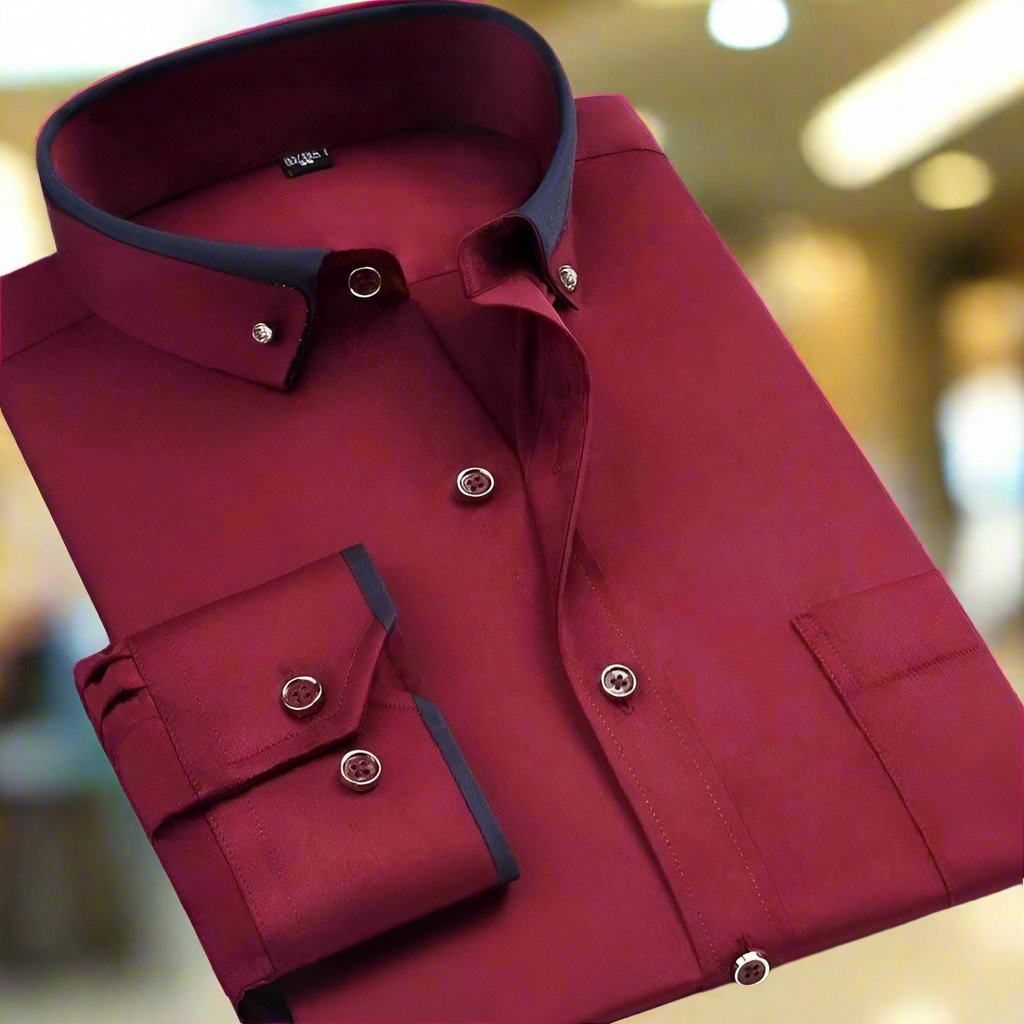 Oliver - Męska koszula slim fit z kontrastowym kołnierzem