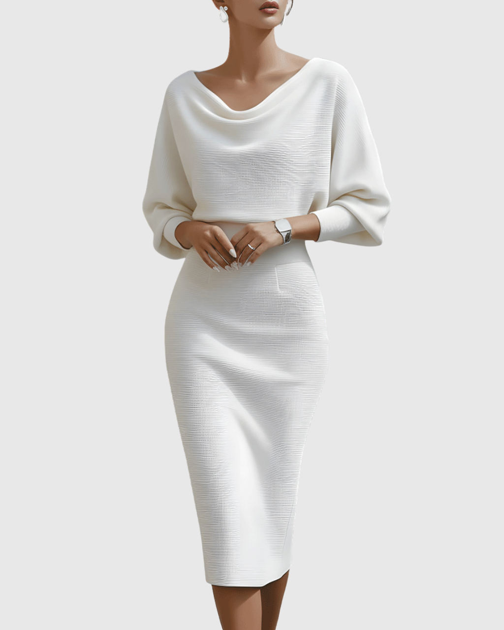 Melanie – Elegant Draped Batwing Dress - Image 7