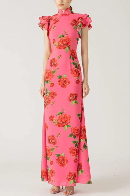 Lina – Elegant Rose Floral Print Tiered Flare Sleeve Maxi Dress for Women - Image 10