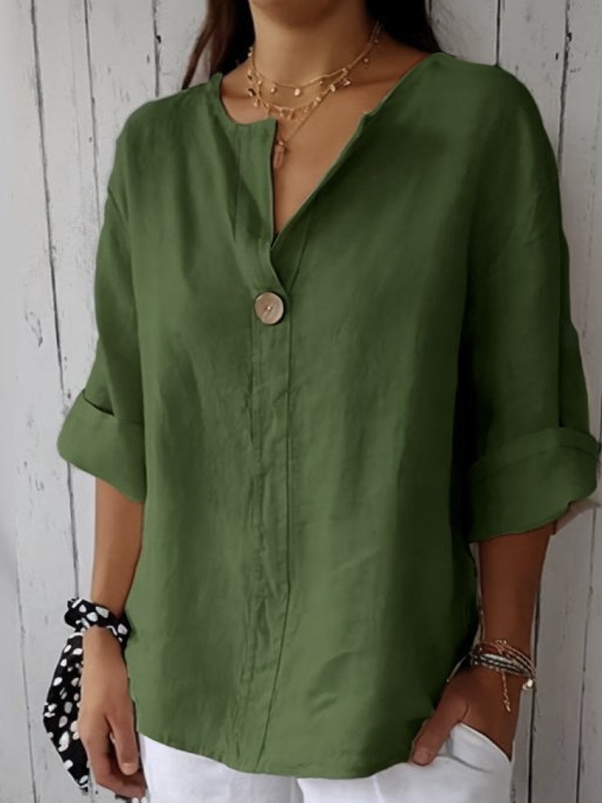 Ines – Casual Linen V-neck blouse for Women - Image 6
