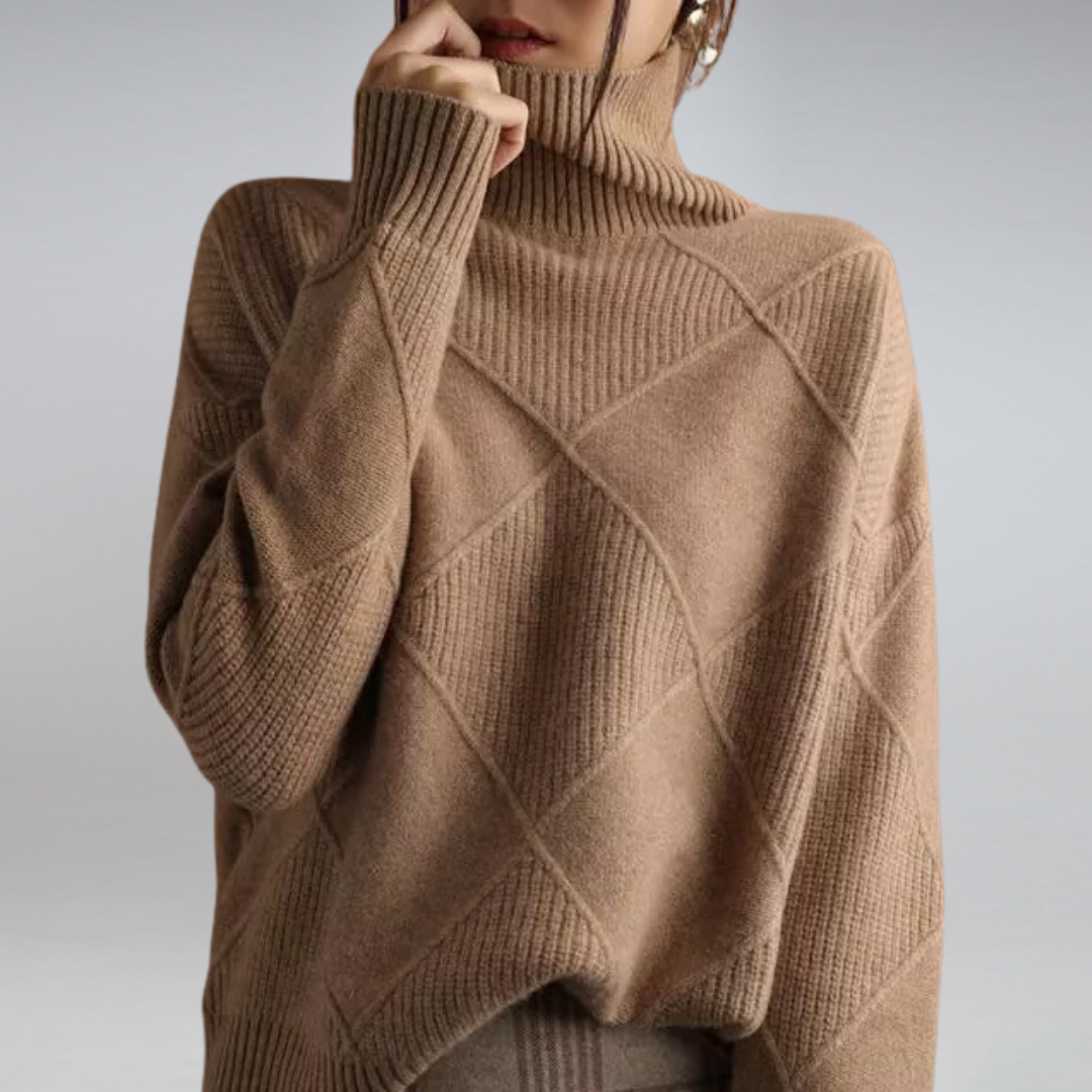 Amelia – Sweter damski z golfem i geometrycznym wzorem