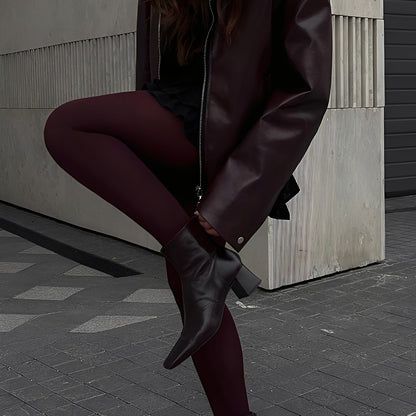 Aria – Damska bordowa kurtka oversize ze sztucznej skóry