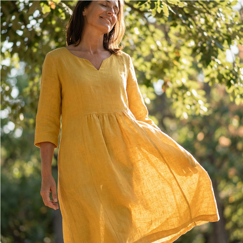 Karin – Effortless  3/4 sleeves and pockets Dress for Women - Image 1