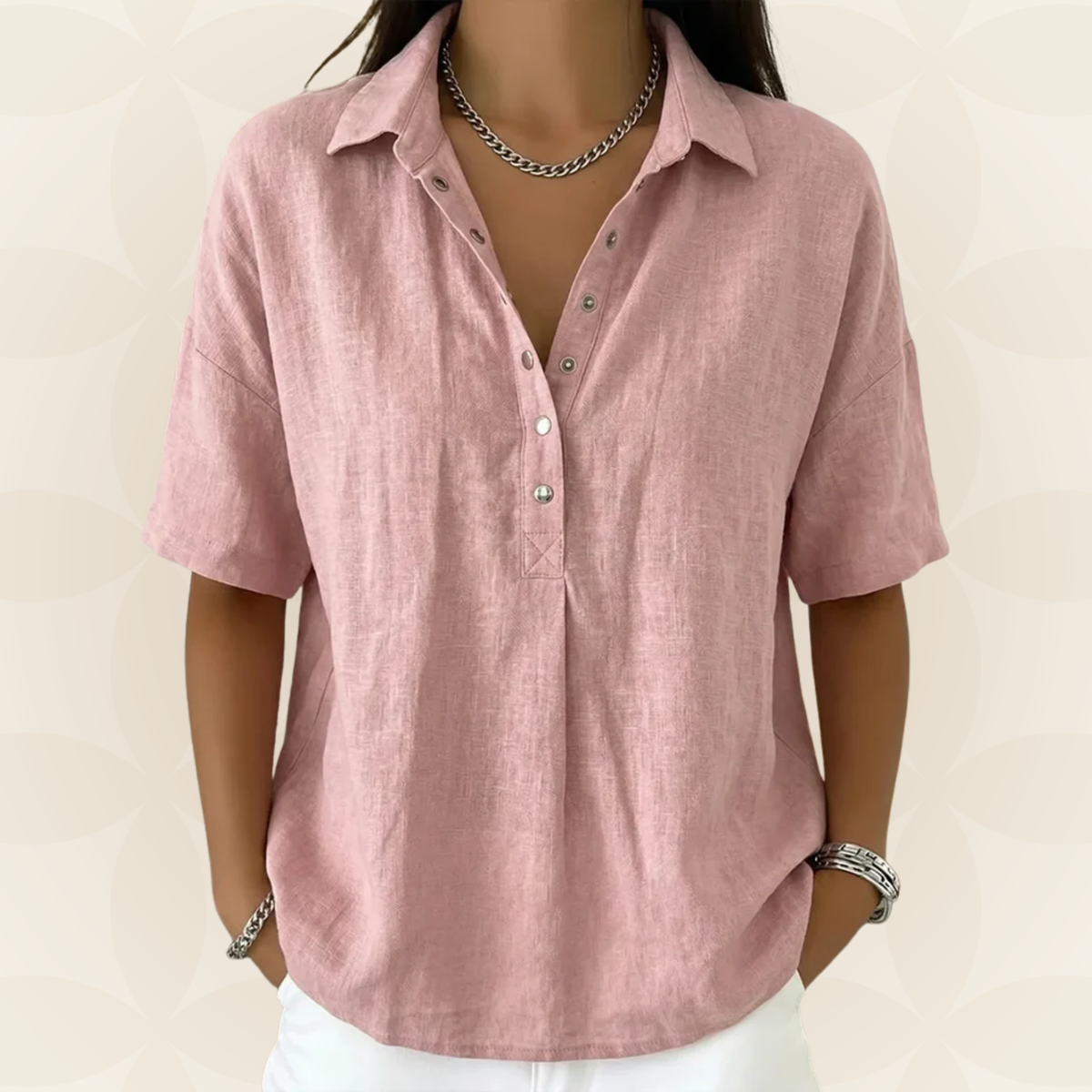 Britta – Casual Collar and Button Detail Blouse - Image 4