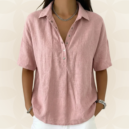 Britta – Casual Collar and Button Detail Blouse - Image 4