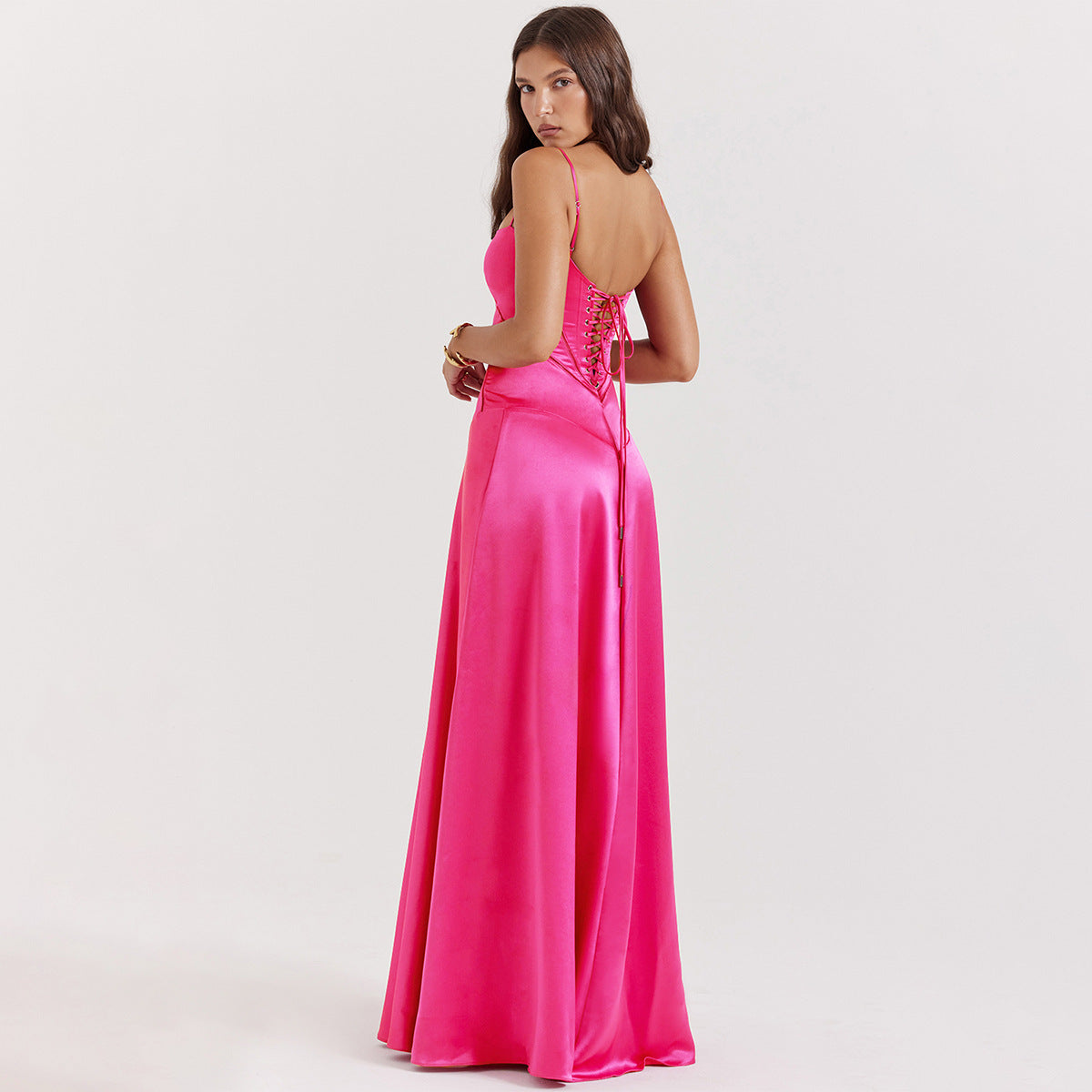 Ingrid – Elegant satin maxi dress with tie back for Women - Image 8