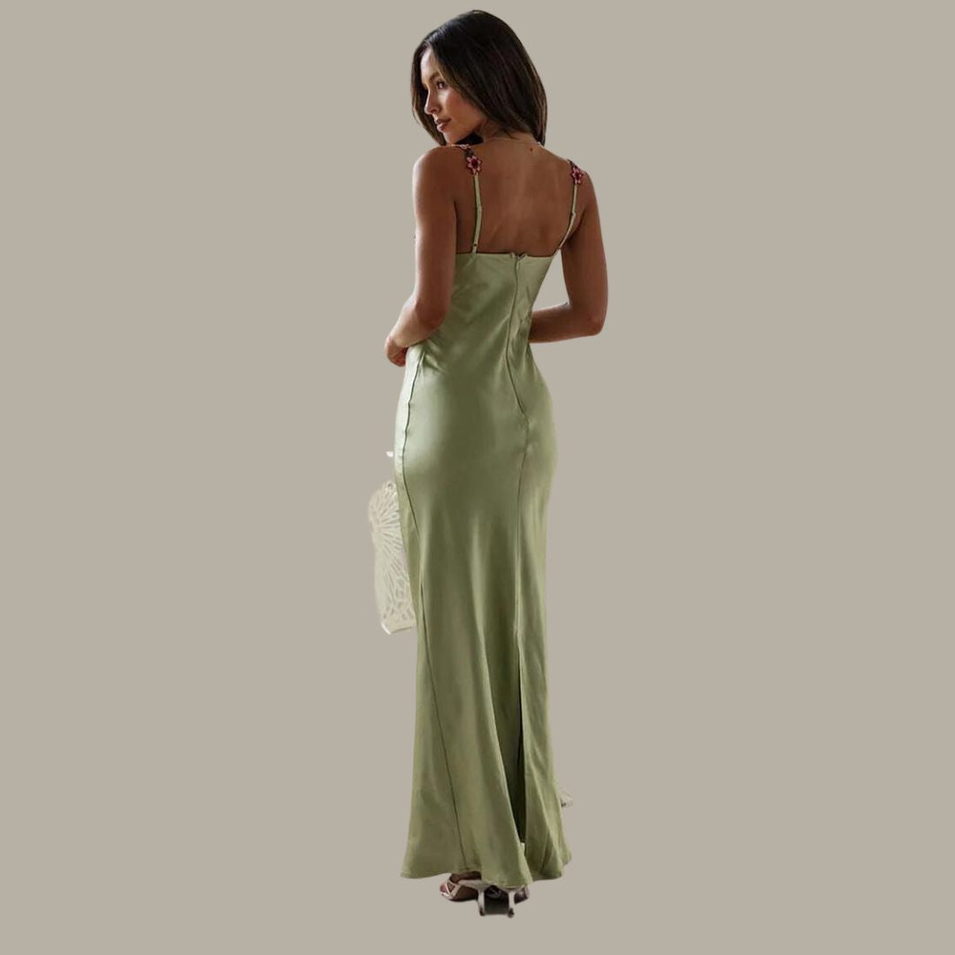 Verena – Women  Satin Floral Print Evening Dress - Image 9