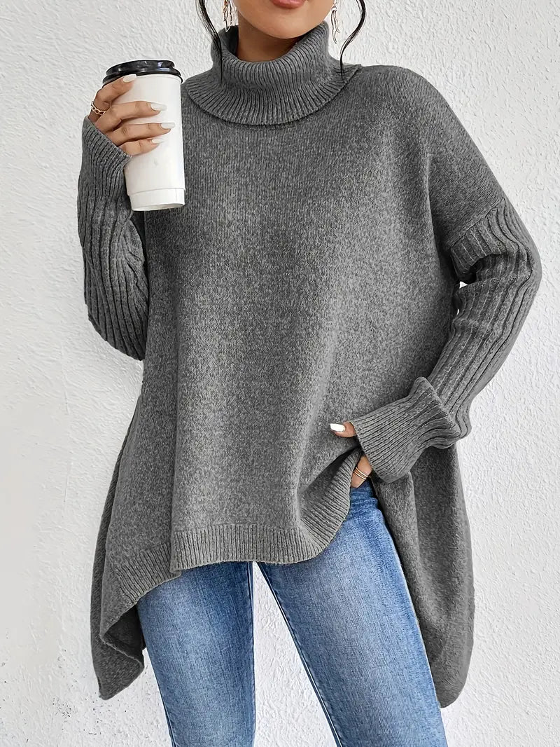 Sienna – Oversize sweter z golfem o asymetrycznym kroju dla kobiet