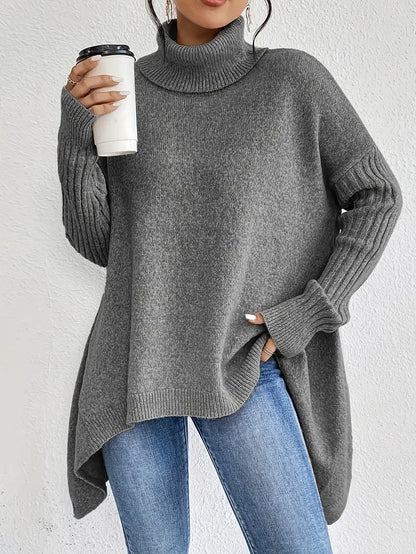 Sienna – Oversize sweter z golfem o asymetrycznym kroju dla kobiet