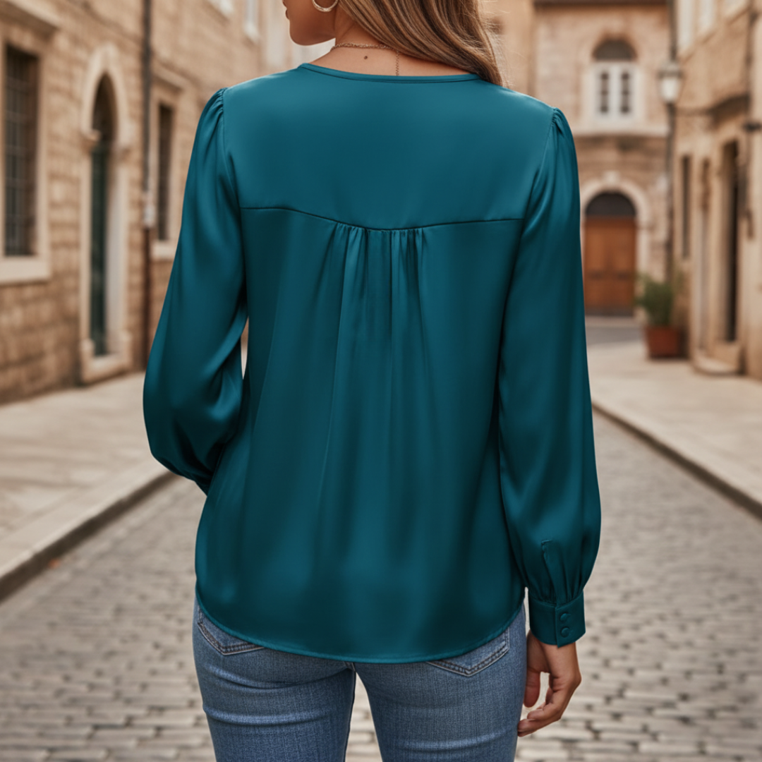 Yvonne – Women Satin blouse with V-neck - Image 2