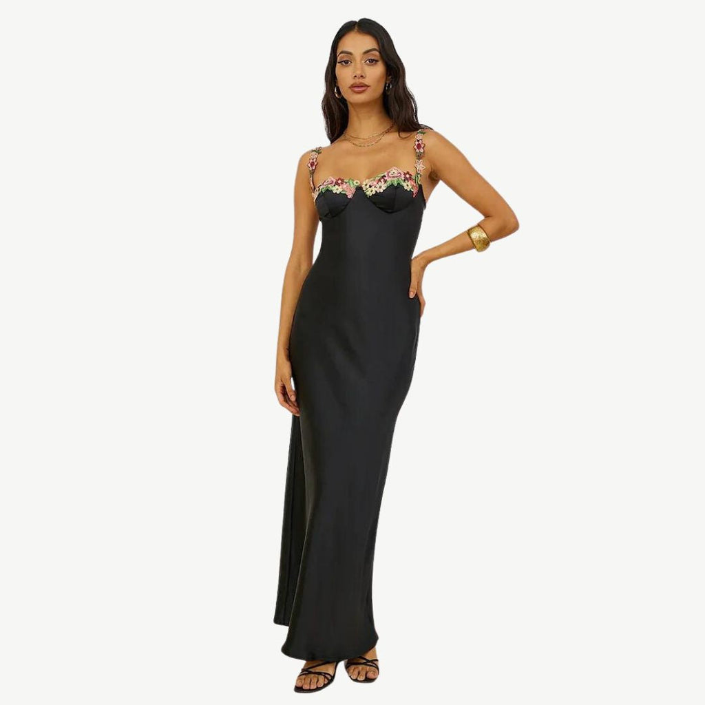 Verena – Women  Satin Floral Print Evening Dress - Image 1